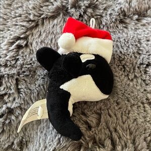 Sea World Christmas Whale Plush Tree Ornament 2022 Red Santa Hat Holiday